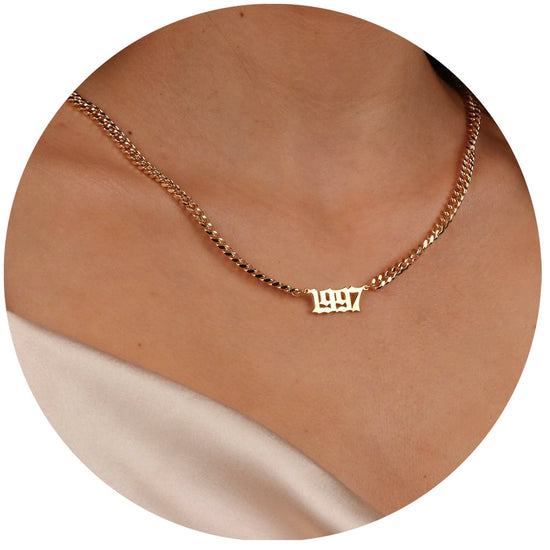 Cuban Chain Birth Year Necklace For Women 1996 1997 1998 1999 2000 2001 Stainless Steel Choker Necklace Collier Femme