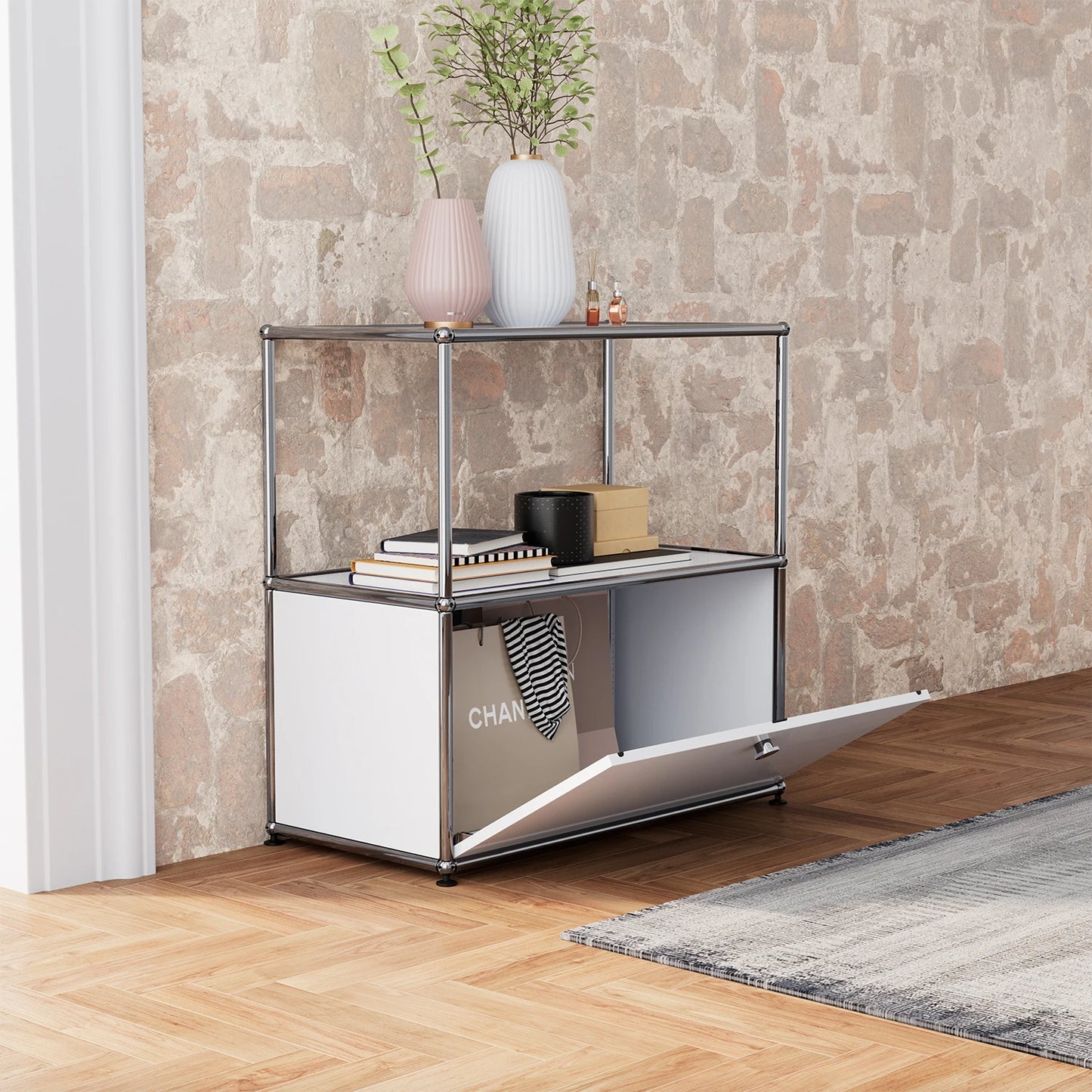 Storage Cabinet With Drawers Stainless Steel Structure with Door for Living Room Furniture Haller -No Keys