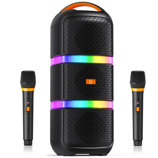 FanFun 2 Wireless Microphones Series T19-T Karaoke Machine with Treble/Bass Adjustment, Wireless PA System, 8 Sound Effects