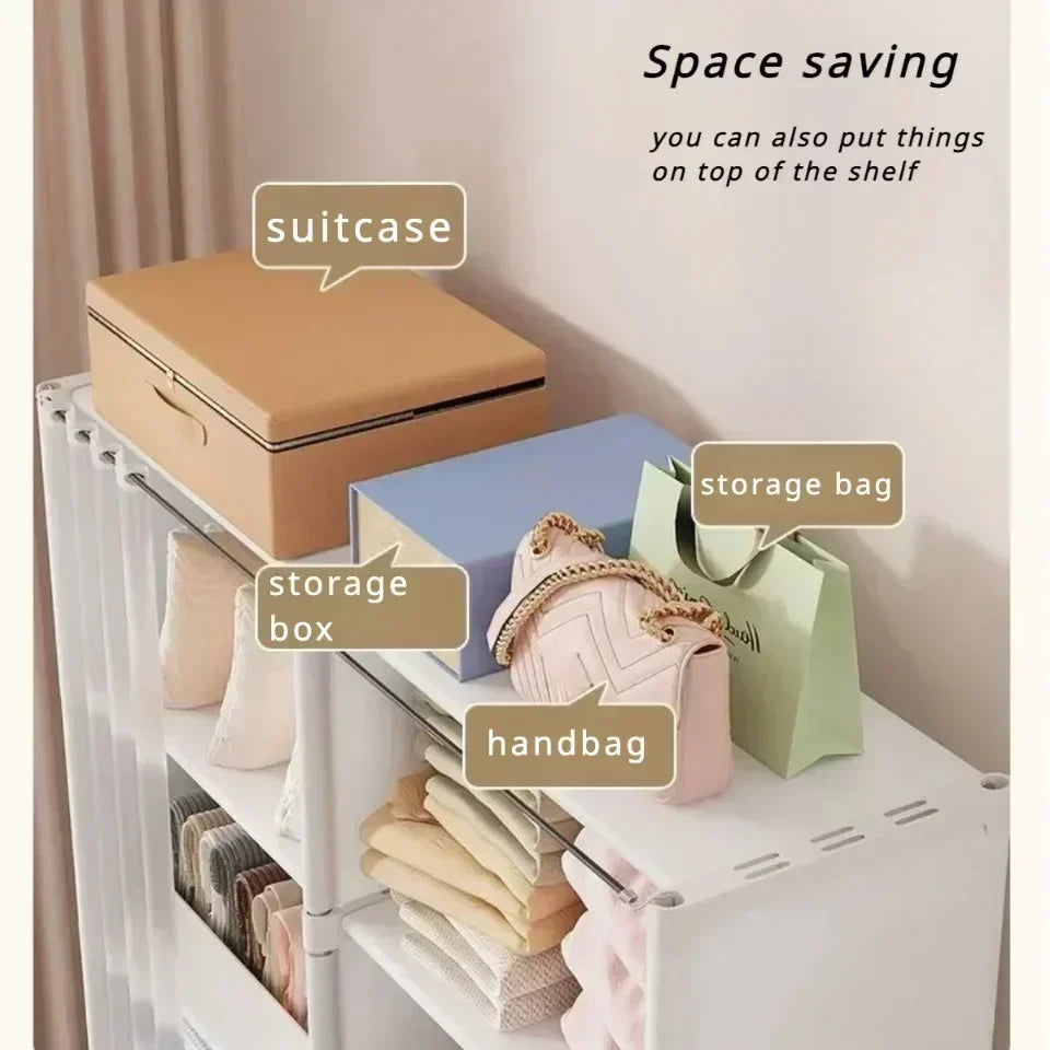 6/5 Layers Dustproof Wardrobe Bedroom Open Assembly Storage Cabinet Capacity Partition Bookshelf Closet Organizer Home Furniture