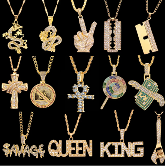 Hip Hop Chain Necklace Rock Iced Out Bling Pendant Gold Silver Color Chains Necklaces Jewelry For Women Men Rapper Accessories