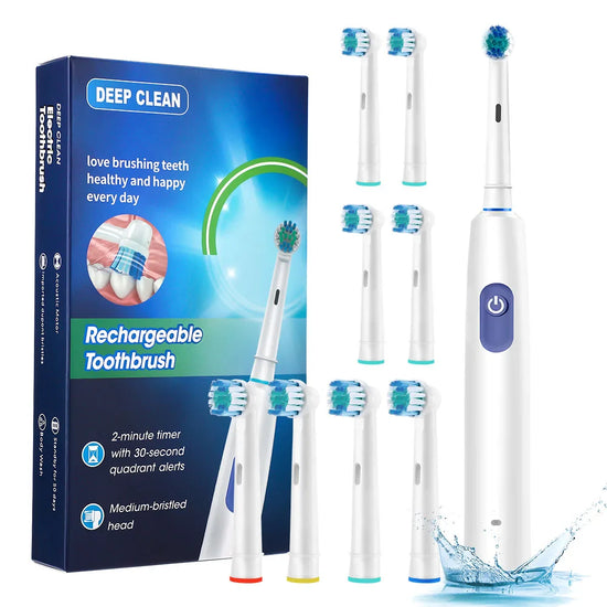 Electric Rotary Toothbrush Rechargeable 5 Modes Setting with 4 Soft Heads Teeth Whitening Oral Care for Adults Deep Clean