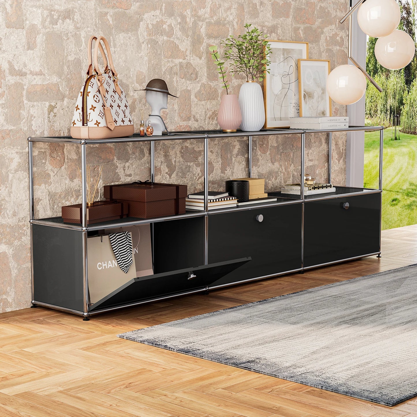 Storage Cabinet With Drawers Stainless Steel Structure with Door for Living Room Furniture Haller -No Keys