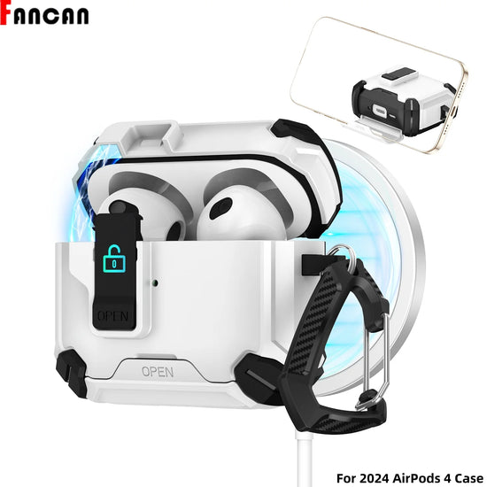 For AirPods 4 Case Cover with Magsafe Magnetic Automatic Lock Charging Port Dust-Proof & Stand Design for AirPods 4 Case 2024