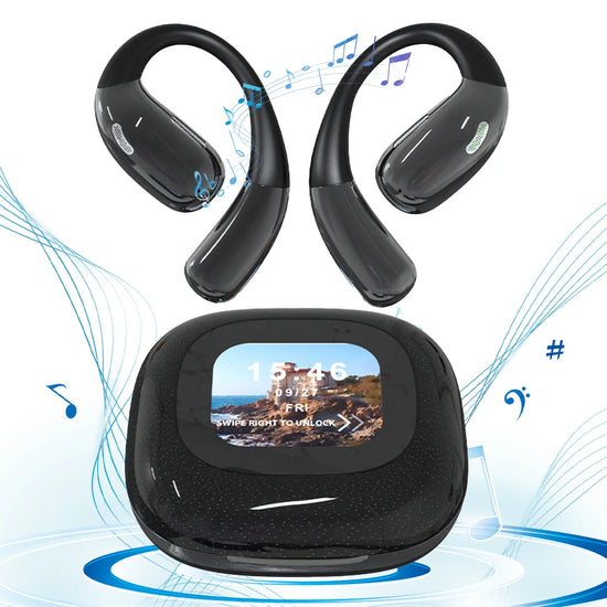 Earhook Sports Headphones Bluetooth-Compatible 5.3 Noise Cancelling Sport Earphones Touch Color Screen for Workouts Yoga Running