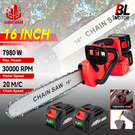 Brushless 16Inch Electric Chain Saw 30000RPM Cordless Chainsaw Woodworking Cutter Garden Pruning Tools For 21V 18V Battery