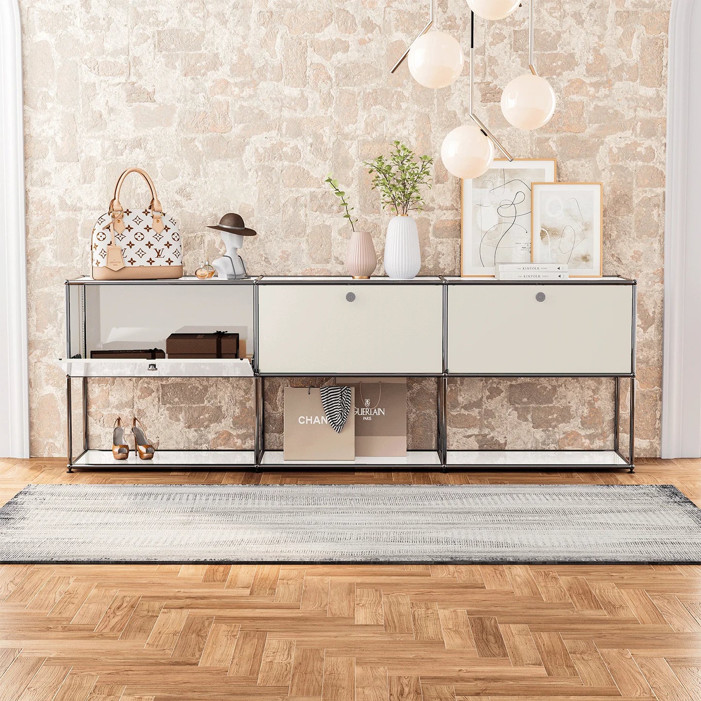 Storage Cabinet With Drawers Stainless Steel Structure with Door for Living Room Furniture Haller -No Keys