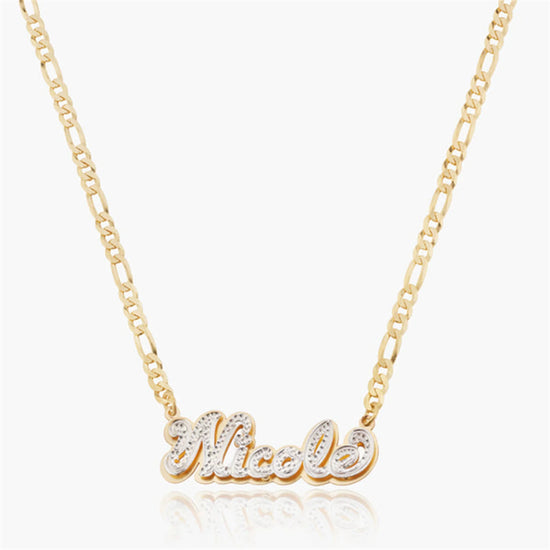 Double Plated Iced Out Script Name Necklace Personalized Two Tone 3D Nameplate Stainless Steel Jewelry For Women Men Gift