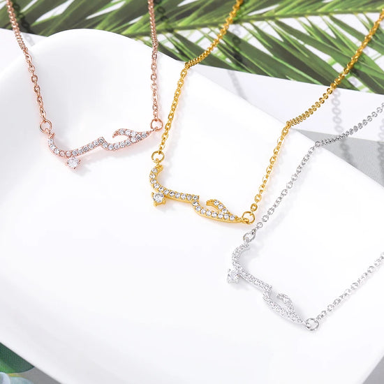 Luxury Shiny Crystal Arabic Love Pendant Necklace For Women Stainless Steel Chain Fashion Vintage Necklace Jewelry Couple Gifts