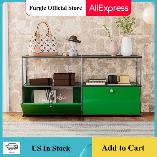 Storage Cabinet With Drawers Stainless Steel Structure with Door for Living Room Furniture Haller -No Keys