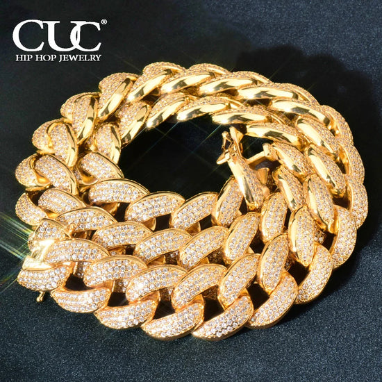 Gold Color Miami Cuban Chain Men Hip Hop Necklace Iced Out Zirconia Link Fashion Rock Rapper Jewelry 20mm