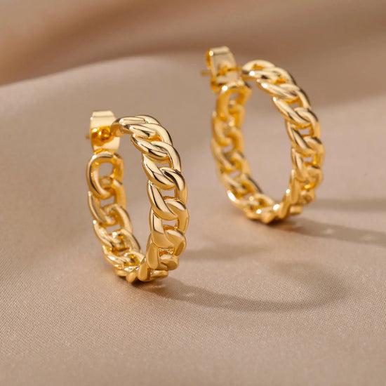 Punk Stainless Steel Cuban Link Chain Stud Earrings For Women Hoop Earrings Rock Valentine&