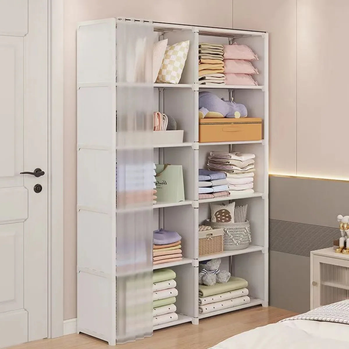 6/5 Layers Dustproof Wardrobe Bedroom Open Assembly Storage Cabinet Capacity Partition Bookshelf Closet Organizer Home Furniture