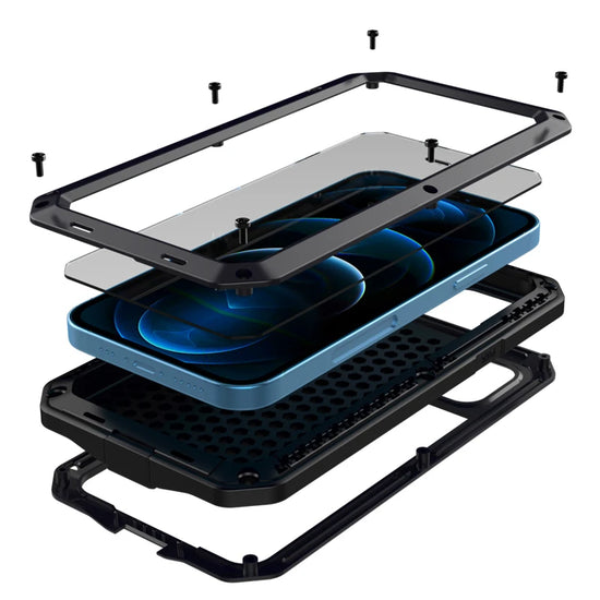 Metal Aluminum Armor doom Shockproof Case for iPhone 14 13 11 12 Pro XS MAX mini SE XR X 6 6S 7 8 Plus Outdoor Military Cover