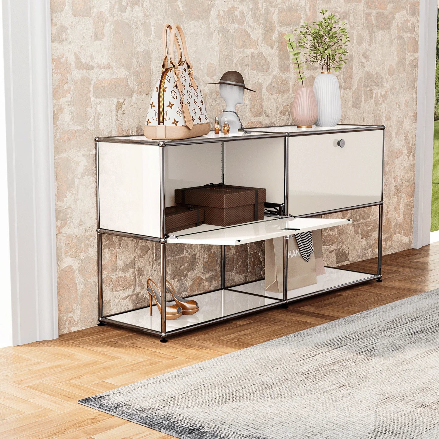 Storage Cabinet With Drawers Stainless Steel Structure with Door for Living Room Furniture Haller -No Keys
