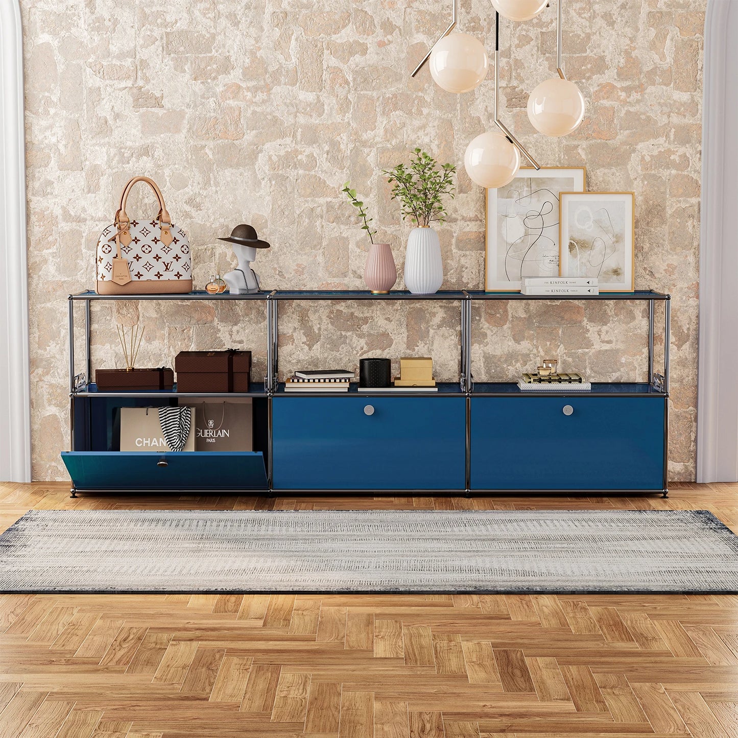 Storage Cabinet With Drawers Stainless Steel Structure with Door for Living Room Furniture Haller -No Keys