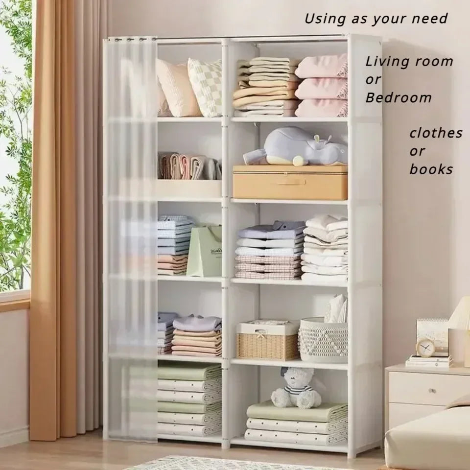 6/5 Layers Dustproof Wardrobe Bedroom Open Assembly Storage Cabinet Capacity Partition Bookshelf Closet Organizer Home Furniture