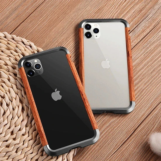 High Quality Natural Wood Phone Case for iPhone 14 13 12 11 Pro Max Mini XR XS Max X 7 8 SE Aluminum Metal+Wood Bumper Cover