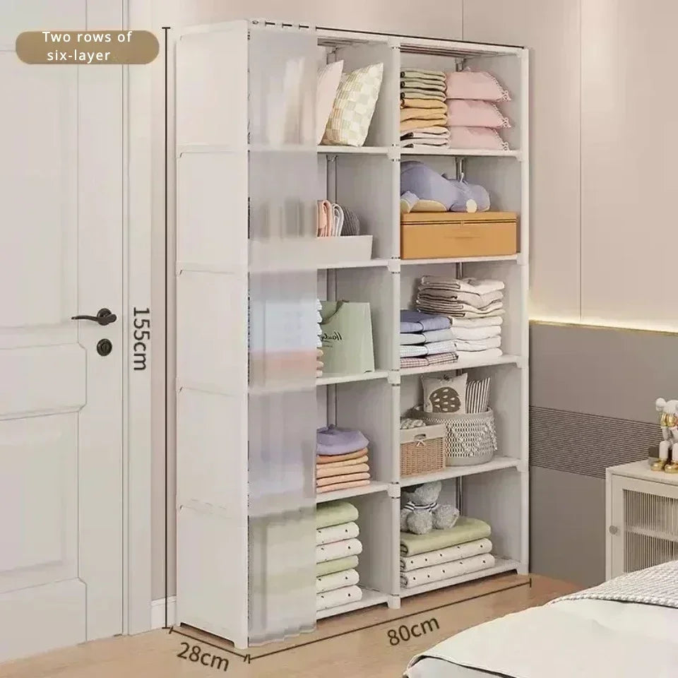 6/5 Layers Dustproof Wardrobe Bedroom Open Assembly Storage Cabinet Capacity Partition Bookshelf Closet Organizer Home Furniture