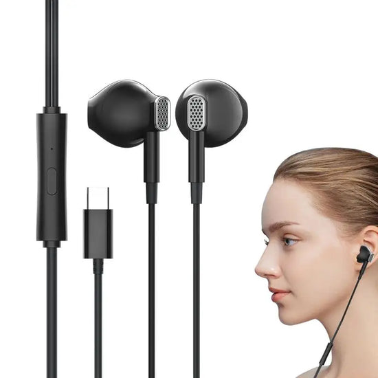 Wired Headphones USB C Clear Sound Type-C Wired Headphones With Mic Volume Control Heavy Bass Noise Cancelling In-Ear Headphones