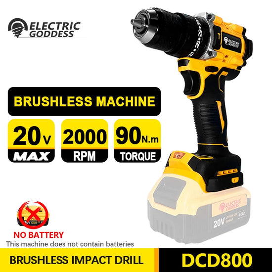 Electric Goddess DCD800 Electric Drill 20V Brushless Cordless Screwdriver Compact Drill/Driver Tools For 20V Dewalt Battery