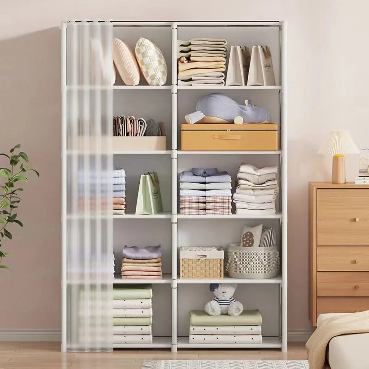 6/5 Layers Dustproof Wardrobe Bedroom Open Assembly Storage Cabinet Capacity Partition Bookshelf Closet Organizer Home Furniture