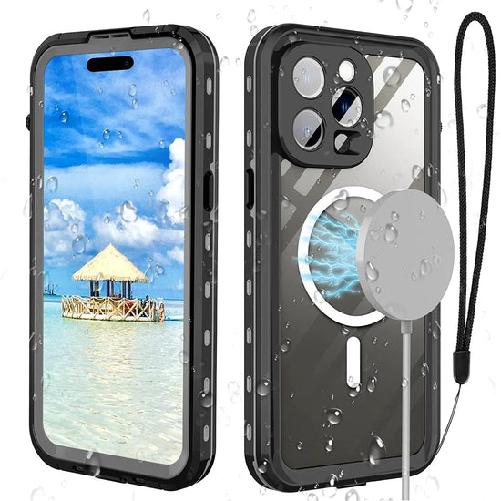 Waterproof for iPhone 16 15 14 Pro Max Case Plus Compatible Magsafe Case Magnetic Magnet Full Protection Phone Case with Lanyard
