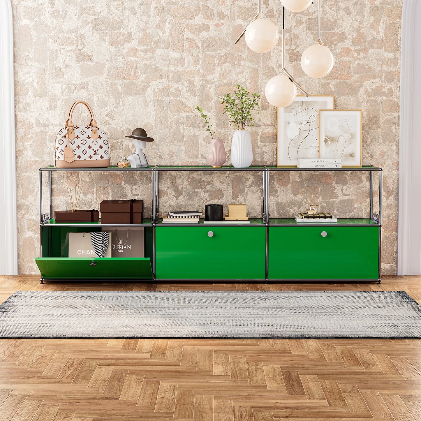 Storage Cabinet With Drawers Stainless Steel Structure with Door for Living Room Furniture Haller -No Keys