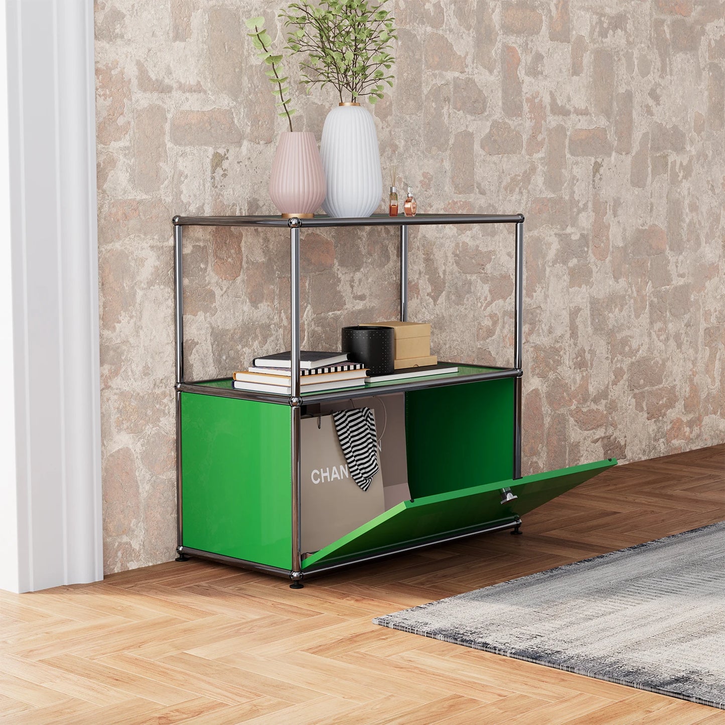 Storage Cabinet With Drawers Stainless Steel Structure with Door for Living Room Furniture Haller -No Keys