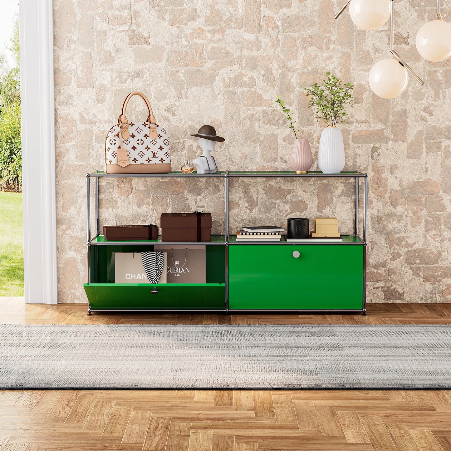 Storage Cabinet With Drawers Stainless Steel Structure with Door for Living Room Furniture Haller -No Keys