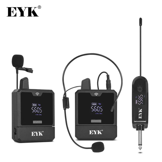 EYK EW102 Dual Channels Wireless Headset Microphone UHF Lavalier Mic Rechargeable for Teaching Speech Interview Live Recording