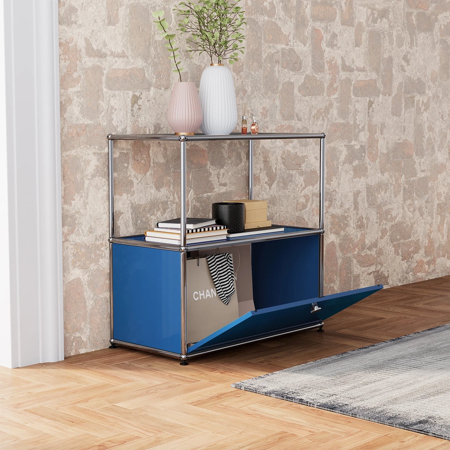 Storage Cabinet With Drawers Stainless Steel Structure with Door for Living Room Furniture Haller -No Keys