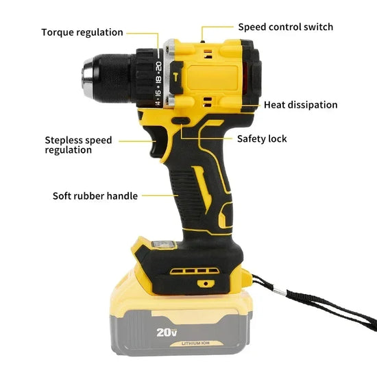 Household Lithium Percussion Drill Electric Screwdriver Electric Wrench for DeWalt 18V Lithium Battery DCD805 Li-ion Power Tools