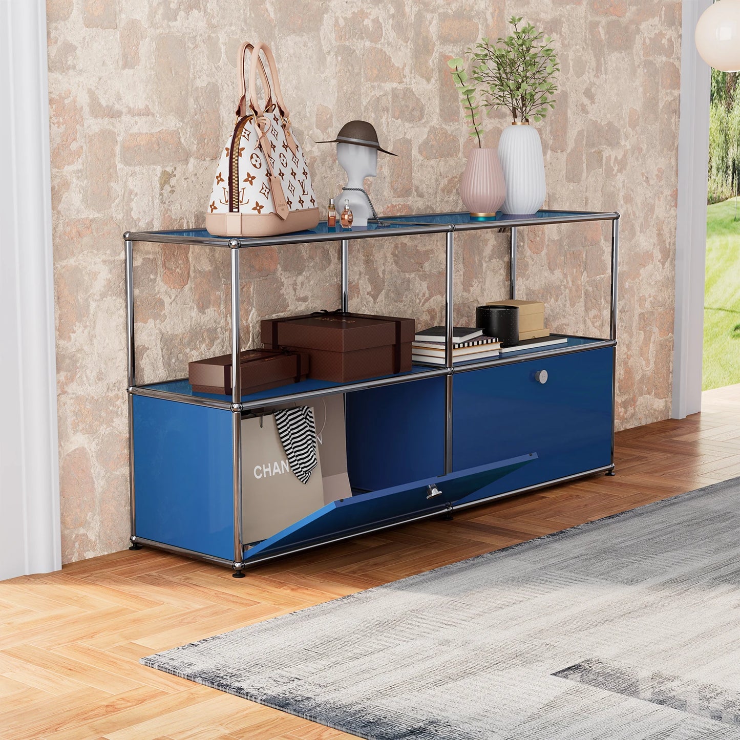 Storage Cabinet With Drawers Stainless Steel Structure with Door for Living Room Furniture Haller -No Keys