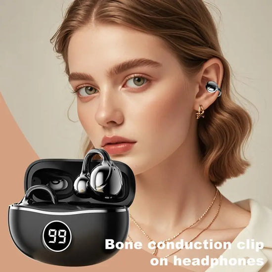 Open Ear Earbuds Fitness Earphones Open Ear Earbuds Wireless Clip On Headphones Comfortable for Fitness Running Gym Workouts