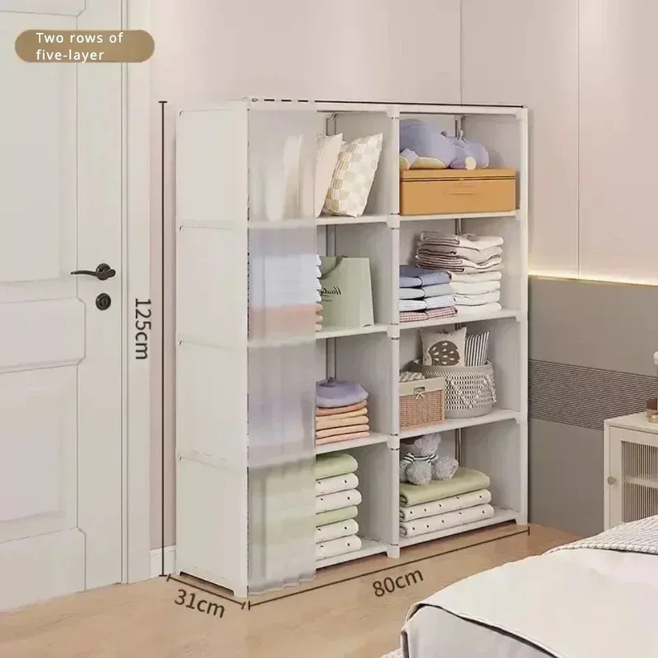 6/5 Layers Dustproof Wardrobe Bedroom Open Assembly Storage Cabinet Capacity Partition Bookshelf Closet Organizer Home Furniture